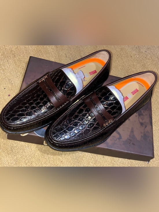 NWT Mens Sz 7 Golden Coxes Leather Loafer Classic Alligator Print Coffee Brown main image 9